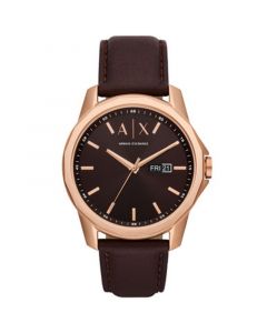 Men's Three-Hand Day-Date Quartz Brown Leather Watch 44mm