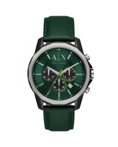 Men's Chronograph Quartz Green Leather Watch 44mm