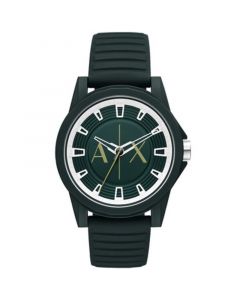 Men's Three-Hand Quartz Green Silicone Watch 44mm