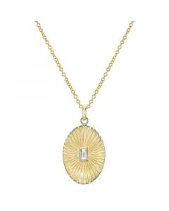 Diamond Baguette Oval Pleated Disc Pendant Necklace (1/10 ct. t.w.) in 14k Gold, 16" + 2" extender