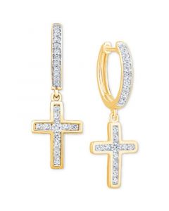 Diamond Cross Dangle Hoop Earrings (1/2 ct. t.w.) in 14k Gold