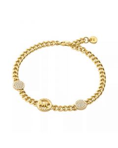 Cubic Zirconia Pave Three Charm Chain Bracelet in 14K Gold-Plated