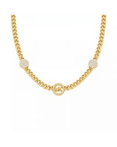 Brass Cubic Zirconia Pave Three Charm Chain Necklace in 14K Gold-Plated