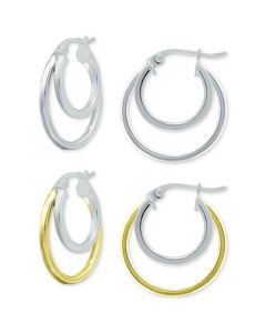 2-Pc. Set Double Hoop Earrings in Sterling Silver & 18k Gold-Plate, 3/4", Created for Macy's