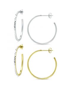 2-Pc. Set Textured Medium Hoop Earrings in Sterling Silver & 18k Gold-Plate, 1-1/4", Created for Macy's