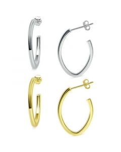 2-Pc. Set Polished Hoop Earrings in Sterling Silver & 18k Gold-Plate, 1", Created for Macy's