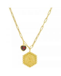 Garnet & Initial Disc 18" Pendant Necklace (1/2 ct. t.w.) in 14k Gold-Plated Sterling Silver