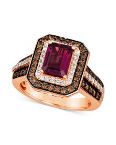 Raspberry Rhodolite (1-7/8 ct. t.w.) & Diamond (7/8 ct. t.w.) Double Halo Ring in 14k Rose Gold