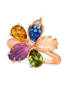 Ombré® Multi-Gemstone (3 ct. t.w.) & Vanilla Diamond Accent Flower Ring in 14k Rose Gold