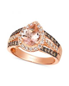 Peach Morganite (1-1/10 ct. t.w.) & Diamond (3/4 ct. t.w.) Pear Halo Ring in 14k Rose Gold