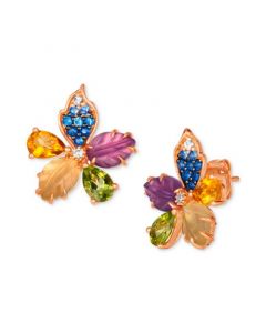 Ombré® Multi-Gemstone (3-7/8 ct. t.w.) & Vanilla Diamond Accent Flower Stud Earrings in 14k Rose Gold