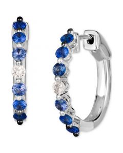 Ombré® Denim Ombré (3/4 ct. t.w.) & White Sapphire (1/8 ct. t.w.) Small Hoop Earrings in 14k White Gold, 0.7"