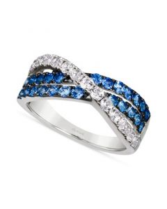 Denim Ombré (3/4 ct. t.w.) & White Sapphire (5/8 ct. t.w.) Crossover Ring in 14k White Gold