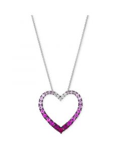 Ombré® Pink Sapphire (1 ct. t.w.) & White Sapphire (1/10 ct. t.w.) Open Heart Pendant Necklace in 14k White Gold, 18" + 2" extender