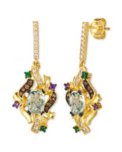 Multi-Gemstone (5-1/3 ct. t.w.) & Diamond (3/8 ct. t.w.) Swirling Cluster Drop Earrings in 14k Gold