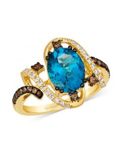 Deep Sea Blue Topaz (3 ct. t.w.) & Diamond (3/8 ct. t.w.) Swirl Statement Ring in 14k Gold