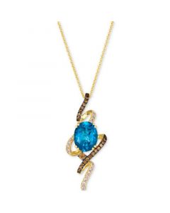 Deep Sea Blue Topaz (3 ct. t.w.) & Diamond (1/3 ct. t.w.) Swirl Pendant Necklace in 14k Gold, 18" + 2" extender