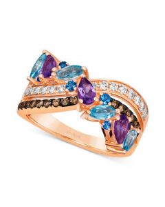 Multi-Gemstone (1-1/6 ct. t.w.) & Diamond (3/8 t. t.w.) Crossover Statement Ring in 14k Rose Gold