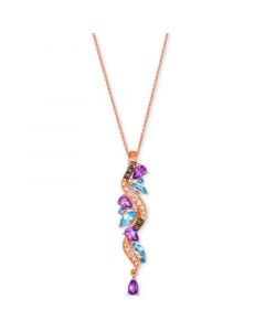 Multi-Gemstone (1-1/2 ct. t.w.) & Diamond (1/3 ct. t.w.) Long Swirled Pendant Necklace in 14k Rose Gold, 18" + 2" extender