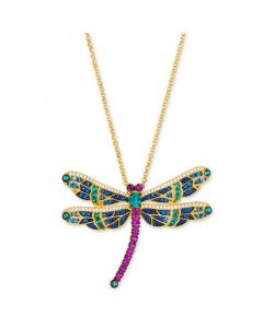 Multi-Gemstone (1-7/8 ct. t.w.) & Diamond (1/3 ct. t.w.) Dragonfly Pendant Necklace in 14k Gold, 18" + 2" extender