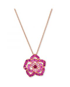 Passion Ruby (1/10 ct. t.w.) & Bubble Gum Pink Sapphire (3/4 ct.t .w.) Flower Pendant Necklace in 14k Rose Gold, 18" + 2" extender