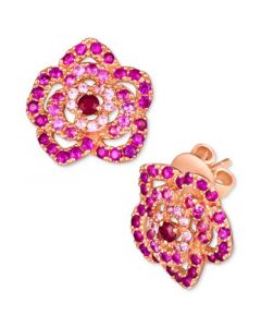 Passion Ruby (1/8 ct. t.w.) & Bubble Gum Pink Sapphire (1-1/6 ct. t.w.) Flower Stud Earrings in 14k Rose Gold