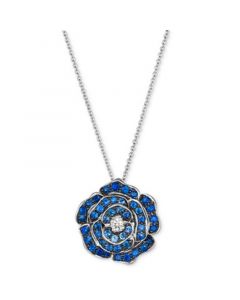 Denim Ombré (7/8 ct. t.w.) & Nude Diamond (1/20 ct. t.w.) Flower Pendant Necklace in 14k White Gold, 18" + 2" extender