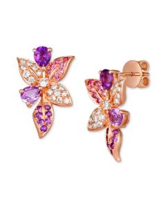 Multi-Gemstone (1-1/4 ct. t.w.) & Nude Diamond (1/3 ct. t.w.) Flower Drop Earrings in 14k Rose Gold