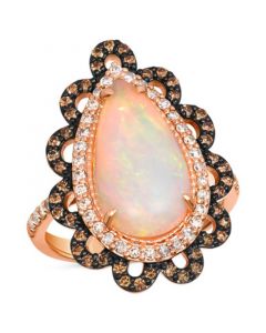 Neopolitan Opal (5-1/5 ct. t.w.) & Diamond (3/4 ct. t.w.) Pear Halo Ring in 14k Rose Gold