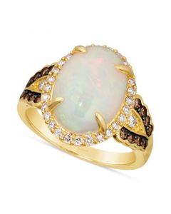 Neopolitan Opal (3 ct. t.w.) & Diamond (1/2 ct. t.w.) Halo Ring in 14k Gold