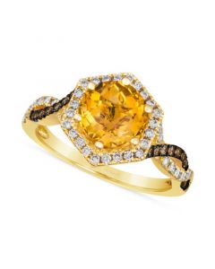 Cinnamon Citrine (1-7/8 ct. t.w.) & Diamond (3/8 ct. t.w.) Halo Twist Ring in 14k Gold