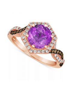 Grape Amethyst (1-3/4 ct. t.w.) & Diamond (3/8 ct. t.w.) Halo Twist Ring in 14k Rose Gold (Also in Deep Sea Blue Topaz)