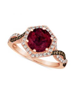 Raspberry Rhodolite (2-1/2 ct. t.w.) & Diamond (3/8 ct. t.w.) Halo Twist Ring in 14k Rose Gold