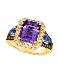 Multi-Gemstone (3 ct. t.w.) & Diamond (3/4 ct. t.w.) Halo Statement Ring in 14k Gold