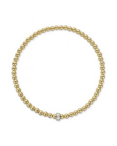 Diamond Accent Rondelle Polished Bead Stretch Bracelet in 14k Two-Tone Gold