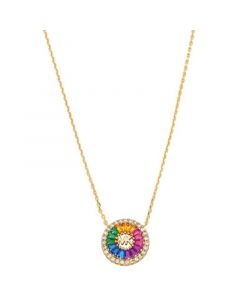 14K Gold-Plated Sterling Silver Rainbow Cubic Zirconia Tapered Baguette and Pave Pendant Necklace