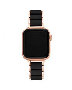 Women's Rose Gold-Tone Alloy Bracelet with Black Rubberized Center Links and Rose Gold-Tone Stainless Steel Adaptors Compatible with Apple Watch 42mm, 44mm, 45mm, Ultra 49mm