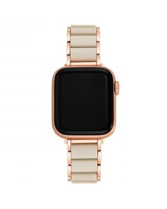 Women's Rose Gold-Tone Alloy Bracelet with Cream Rubberized Center Links and Rose Gold-Tone Stainless Steel Adaptors Compatible with Apple Watch 38mm, 40mm, 41mm