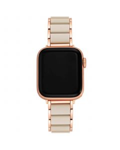 Women's Rose Gold-Tone Alloy Bracelet with Cream Rubberized Center Links and Rose Gold-Tone Stainless Steel Adaptors Compatible with Apple Watch 42mm, 44mm, 45mm, Ultra 49mm