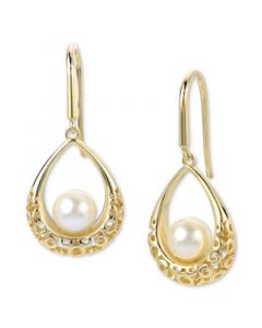 Cultured Freshwater Pearl (6mm) Textured Teardrop Drop Earrings in 14k Gold-Plated Sterling Silver