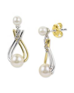 Cultured Freshwater Pearl (6mm) & Lab-Created White Sapphire (1/20 ct. t.w.) Drop Earrings in Sterling Silver & 14k Gold-Plate