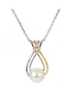 Cultured Freshwater Pearl (8mm) & Lab-Created White Sapphire (1/20 ct. t.w.) 18" Pendant Necklace in Sterling Silver & 14k Gold-Plate