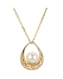 Cultured Freshwater Pearl (7mm) Textured Teardrop 18" Pendant Necklace in 14k Gold-Plated Sterling Silver