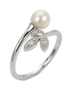 Cultured Freshwater Pearl (6mm) & Lab-Created White Sapphire (1/20 ct. t.w.) Bypass Ring in Sterling Silver