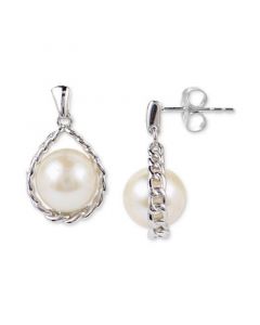 Cultured Freshwater Pearl (7mm) Chain Drop Earrings in Sterling Silver