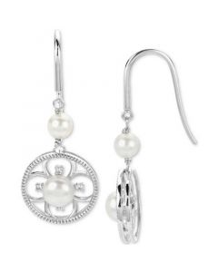 Cultured Freshwater Pearl (4-6mm) & Lab-Created White Sapphire (1/10 ct. t.w.) Flower Drop Earrings in Sterling Silver