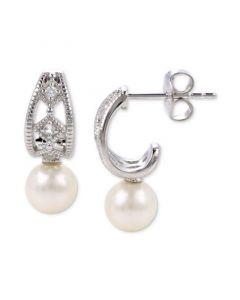 Cultured Freshwater Pearl (6mm) & Lab-Created White Sapphire (1/5 ct. t.w.) J-Hoop Earrings in Sterling Silver