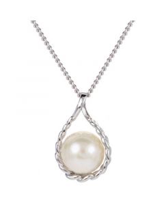 Cultured Freshwater Pearl (8mm) Chain Link 18" Pendant Necklace in Sterling Silver