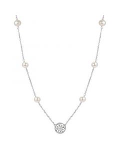 Cultured Freshwater Pearl (5 - 6-1/2mm) & Lab-Created White Sapphire (1/20 ct. t.w.) Flower 18" Pendant Necklace in Sterling Silver