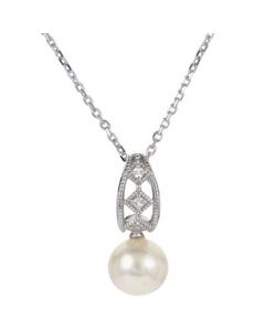 Cultured Freshwater Pearl (8mm) & Lab-Created White Sapphire (1/20 ct. t.w.) 18" Pendant Necklace in Sterling Silver